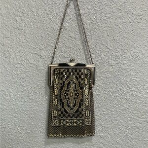 Beaded Mesh Evening Bag with Gold & Black Art Deco Pattern